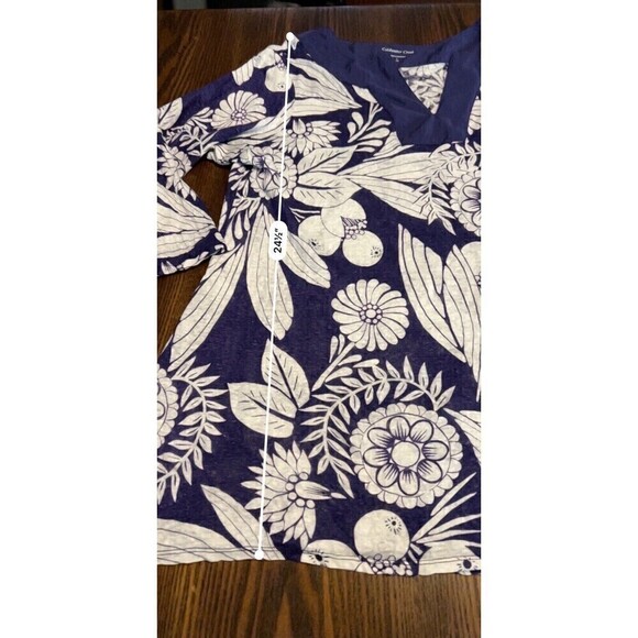 Coldwater Creek Linen Top Women’s Large Indigo Blue White Bali Floral Top Shirt - Picture 7 of 16
